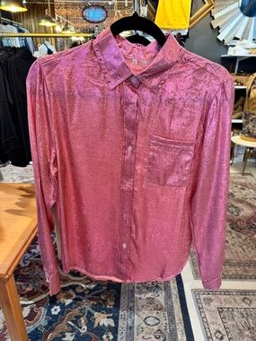 Women's Shiny Pink Button-Up Shirt